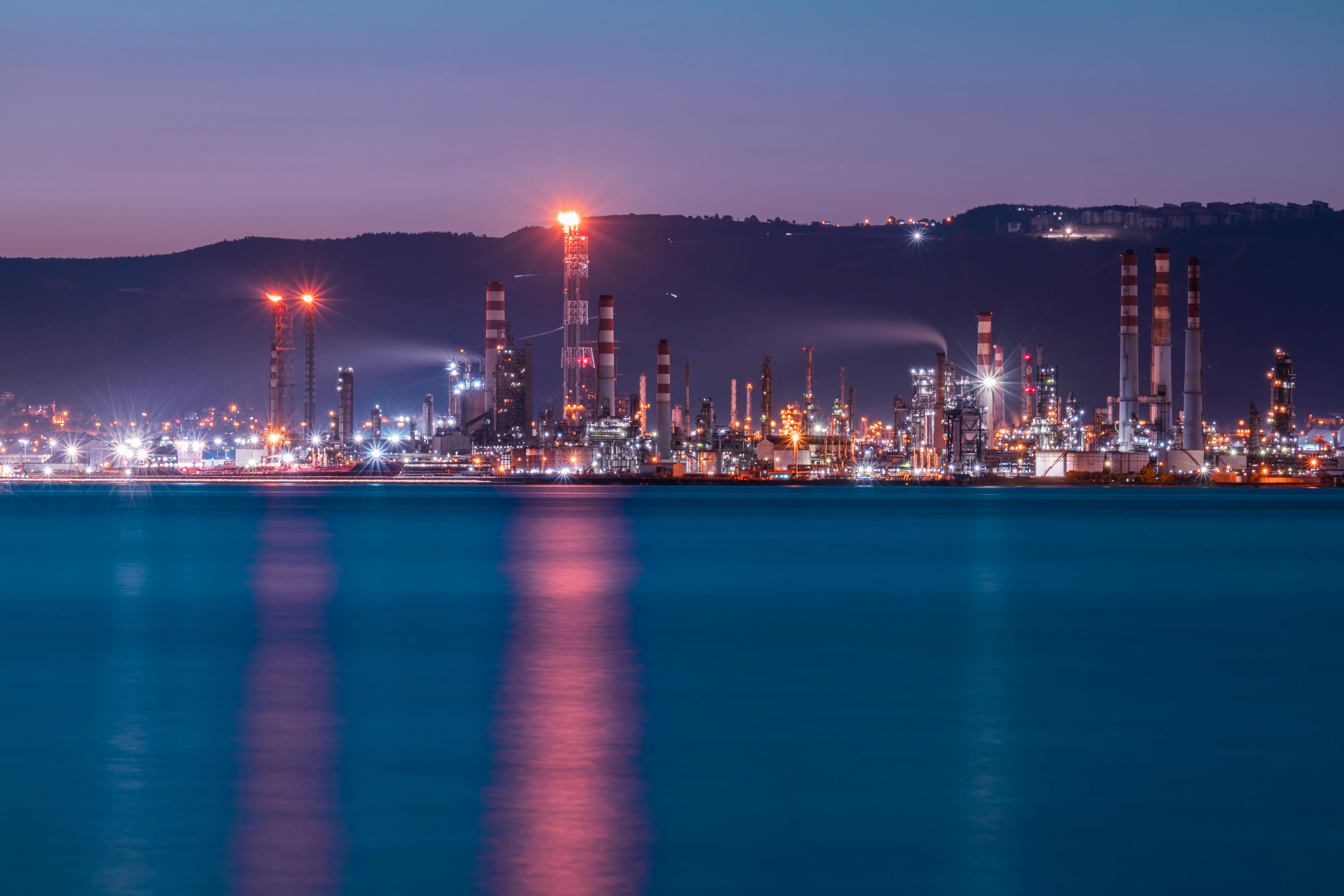 Coastal Refinery at Night